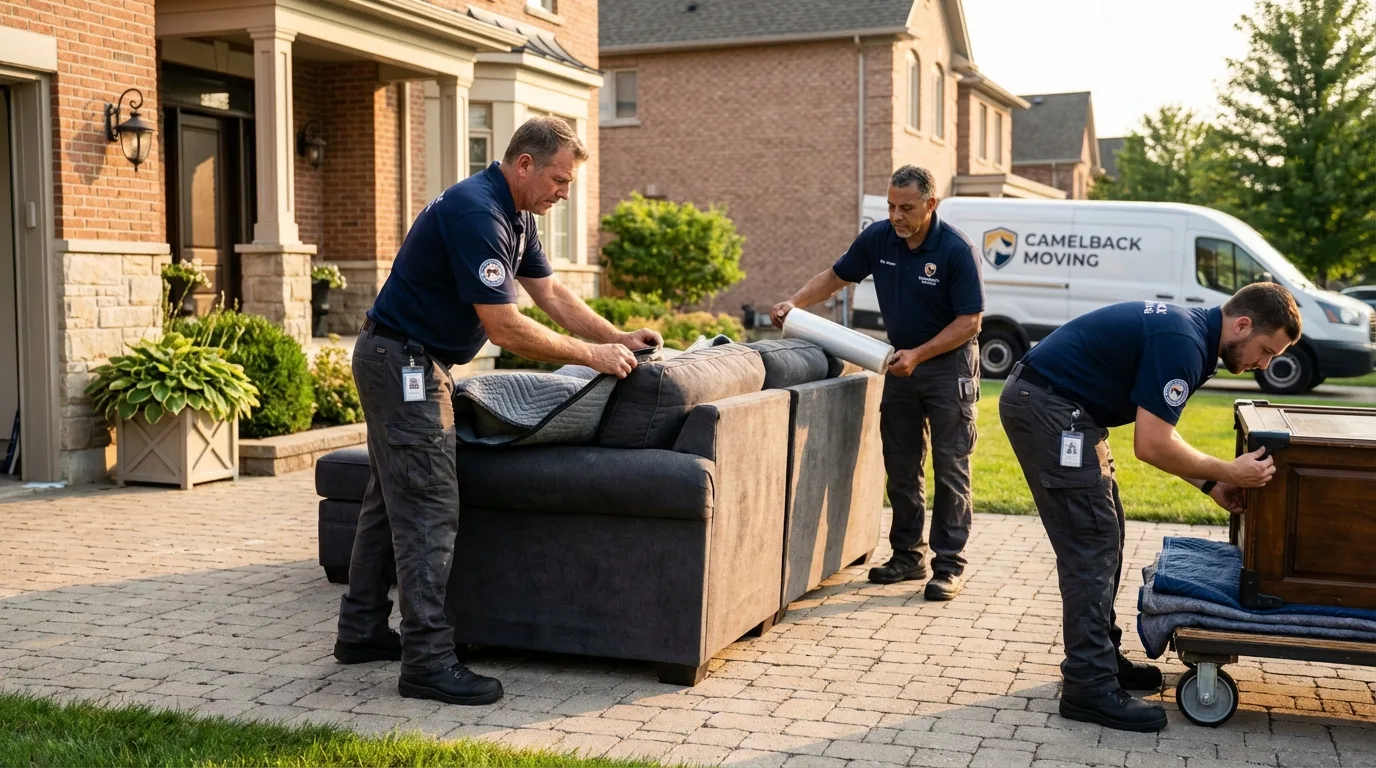 Large estate moving crew wrapping furniture in Lafayette, IN