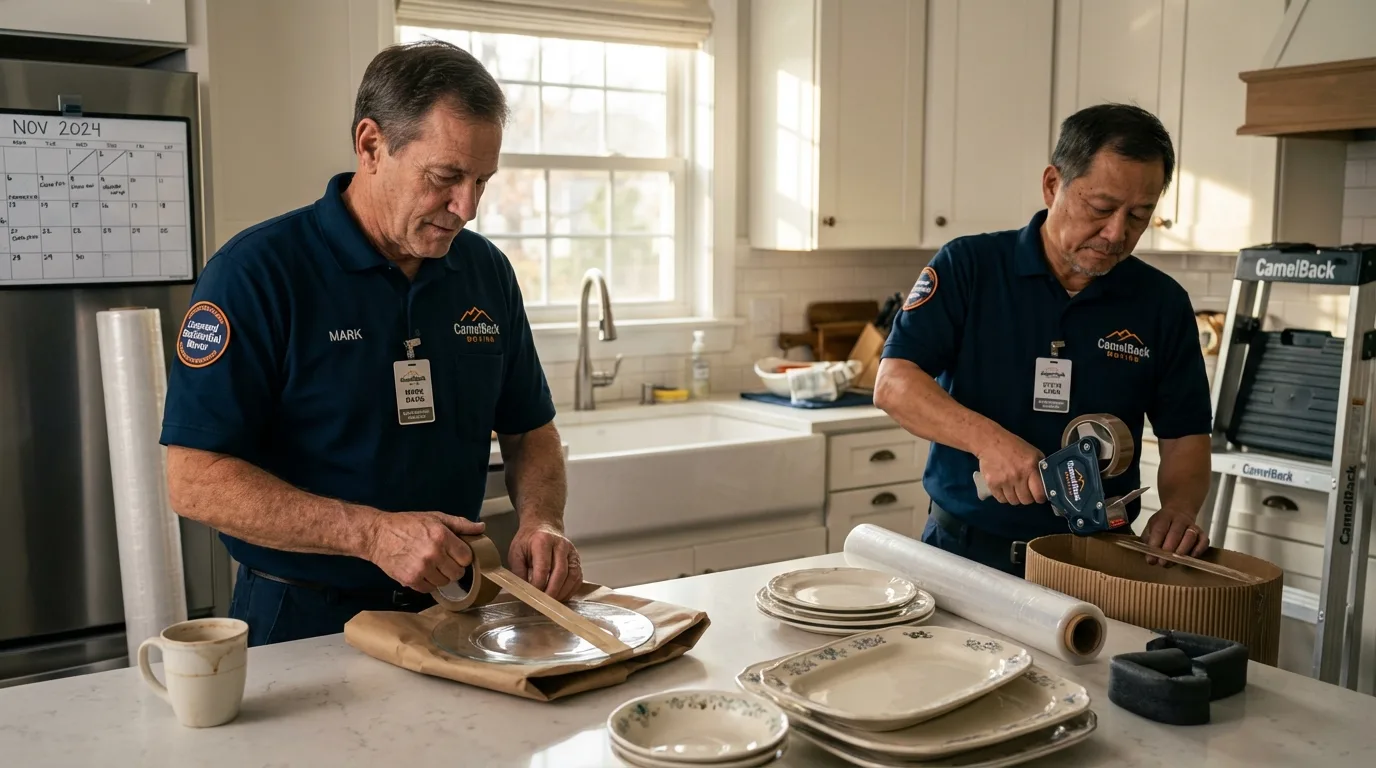 Professional crew packing kitchen dishware in Lafayette, IN